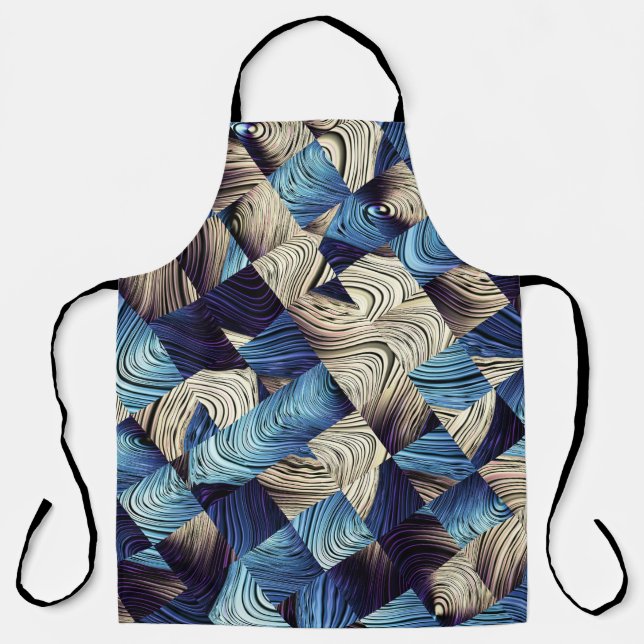 Digital Art Blue Abstract Squares Apron (Front)
