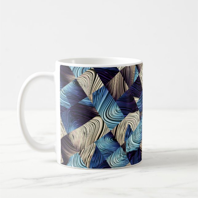 Digital Art Blue Abstract Squares Coffee Mug (Left)