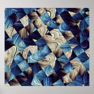 Digital Art Blue Abstract Squares Poster