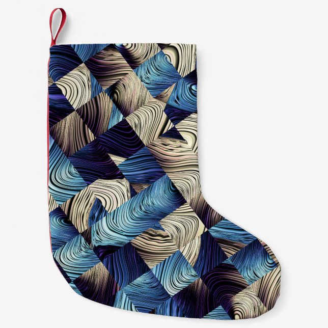Digital Art Blue Abstract Squares Small Christmas Stocking (Front)