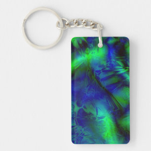 Digital Art Blue and Green Abstract Pattern Keychain