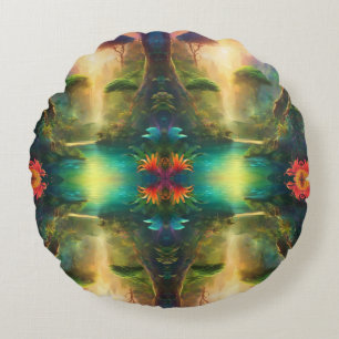 Digital art Kaleidoscope Abstract Nature River Ref Round Pillow