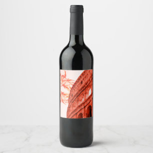 Digital art of Colosseum and statues / sculptures Wine Label