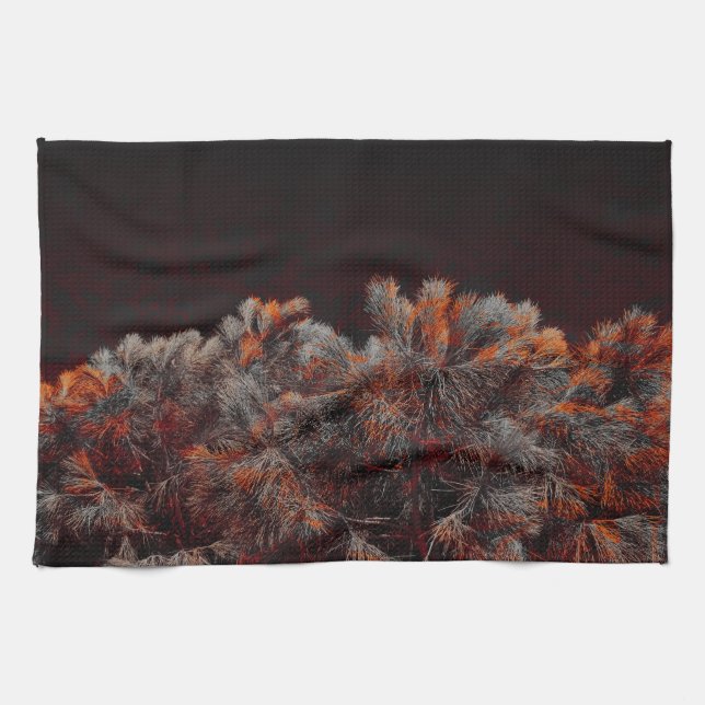 Digital art of pine tree with orange colour spots kitchen towel (Horizontal)