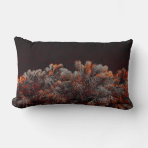 Digital art of pine tree with orange colour spots lumbar pillow