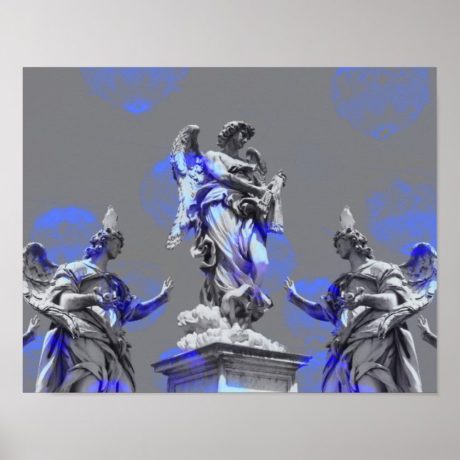 Digital art of sculptures blue colour brush poster (Front)