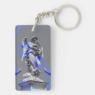Digital art of sculptures blue colour brush stroke keychain