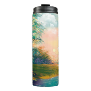 Digital art painting landscape, river in the sprin thermal tumbler