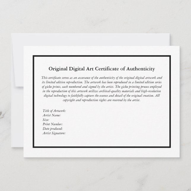 Digital Art Print Certificate of Authenticity Thank You Card (Front)