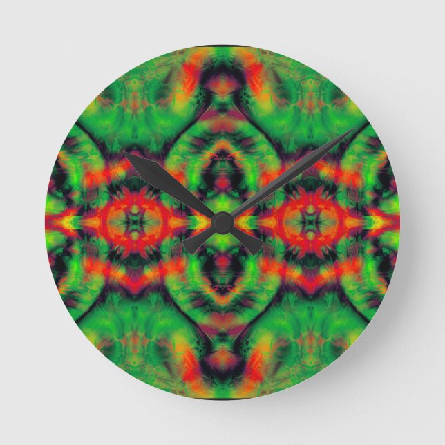 Digital Art Red Yellow Green Abstract Pattern Round Clock (Front)