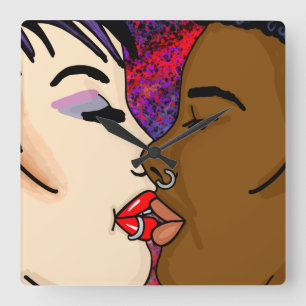 Digital Art   Romantic Kiss   Square Wall Clock