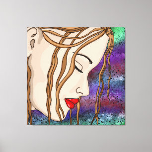 Digital Art Sad Lady Deep in Thought Canvas Print