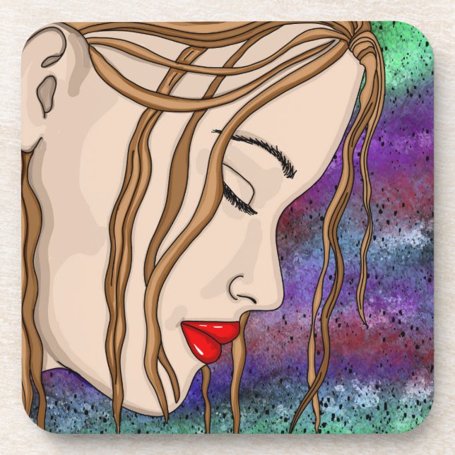 Digital Art | Sad Lady Deep in Thought  Coaster (Front)