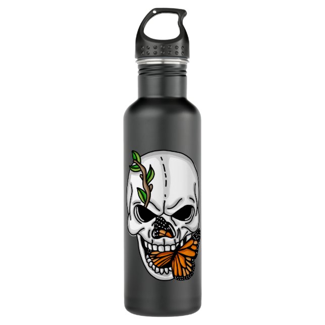 Digital Art Skull and Monarch Butterfly  710 Ml Water Bottle (Front)