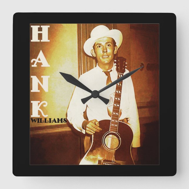 Digital Artwork Of Hank Williams Square Wall Clock (Front)