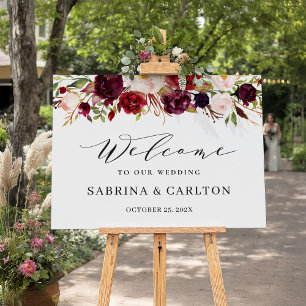 (Digital Avail.) Burgundy Red Floral Wedding Sign