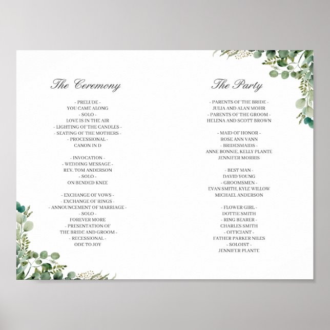(Digital/Back) Eucalyptus Leaves Wedding Program Poster (Front)