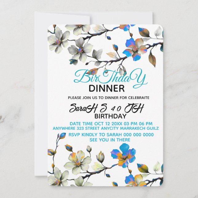 Digital Birthday Dinner Invitation Template, Black (Front)