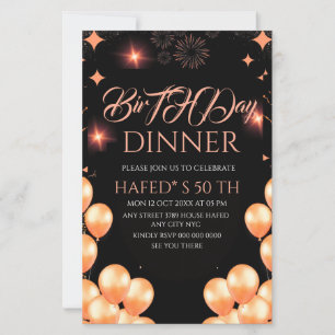 Digital Birthday Dinner Invitation Template, Black
