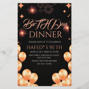 Digital Birthday Dinner Invitation Template, Black Stationery