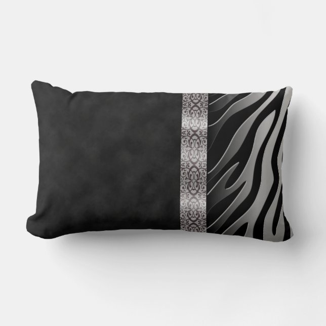 Digital Black and White Suede Zebra Stripe Lumbar Pillow (Front)