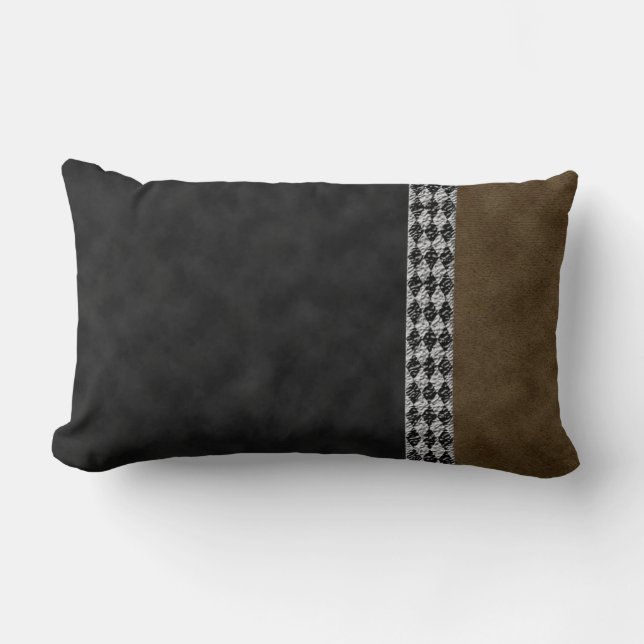 Digital Black Brown Suede and Harlequin Granite Lumbar Pillow (Front)