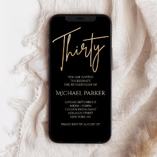 Digital Black Gold 30th Birthday Mobile Invite