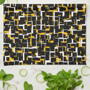 Digital Black White Yellow Pattern Kitchen Towel