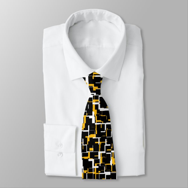 Digital Black White Yellow Pattern Tie (Tied)
