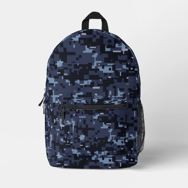 Digital Blue Camouflage Pattern Printed Backpack (Front)
