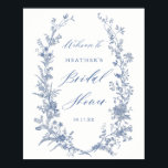 Digital Blue Floral Bridal Shower Welcome Sign<br><div class="desc">Digital Blue Floral Bridal Shower Welcome Sign</div>