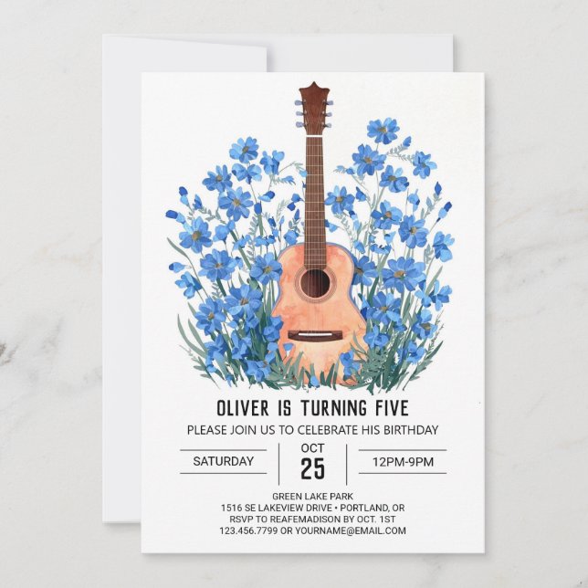 Digital Blue Guitar Boy Birthday Invitation (Front)