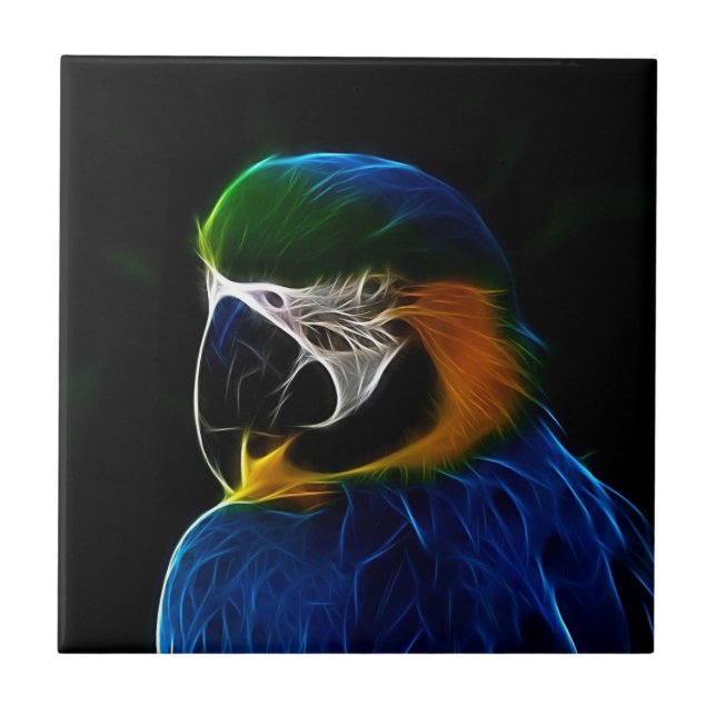 Digital blue parrot fractal tile (Front)