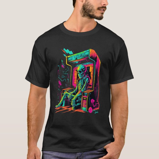 Digital Bones  Skeleton in Arcade Machine EDM Desi T-Shirt (Front)