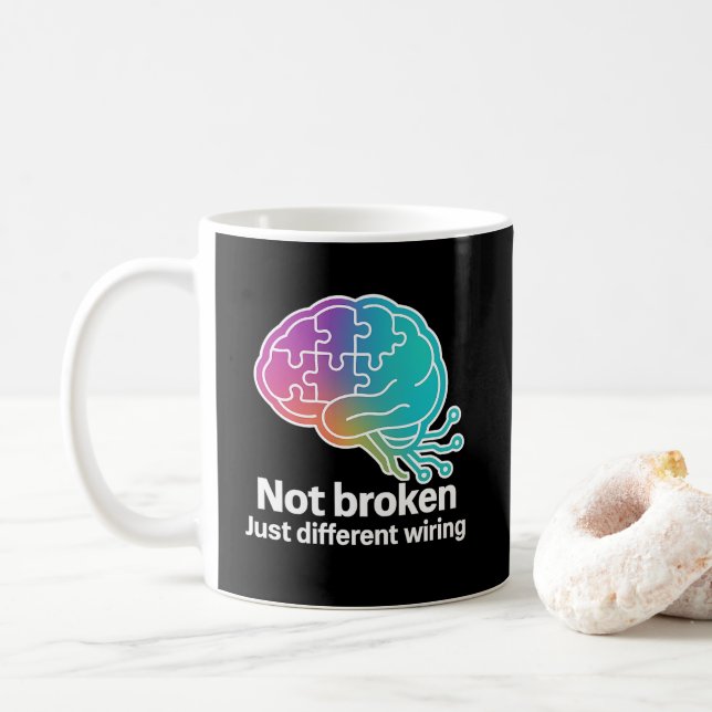 Digital Brain Tech Design Coffee Mug (With Donut)