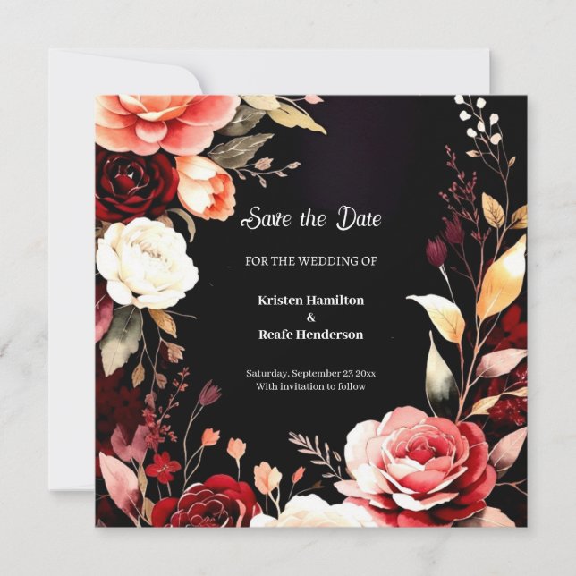 Digital Burgundy Bohemian Save The Date (Front)