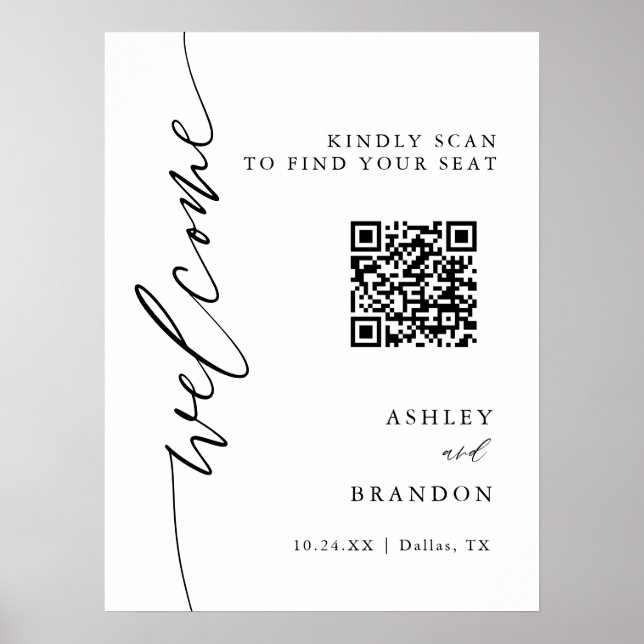 Digital Calligraphy Wedding QR Code Seating Chart  (Front)