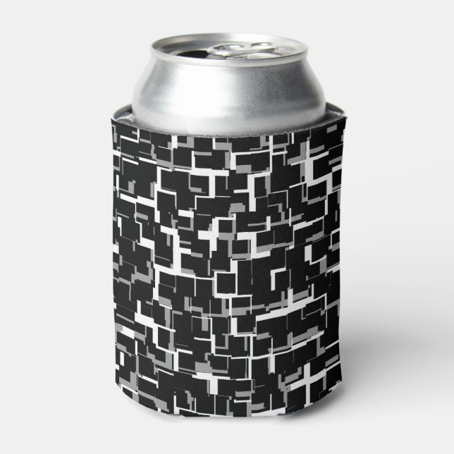 Digital Camo Black White Grey Pattern Can Cooler (Can Front)