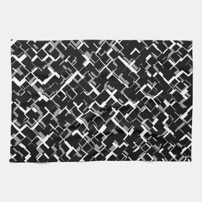 Digital Camo Black White Grey Pattern Kitchen Towel (Horizontal)