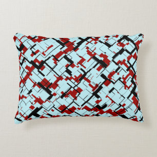 Digital Camo Black White Red Blue Pattern Accent Pillow