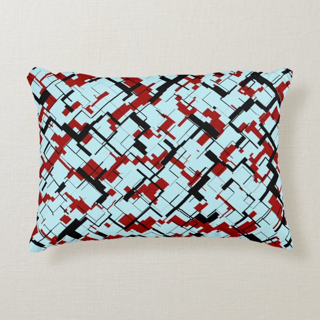 Digital Camo Black White Red Blue Pattern Accent Pillow (Front)