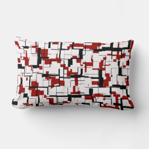 Digital Camo Black White Red Pattern Lumbar Pillow