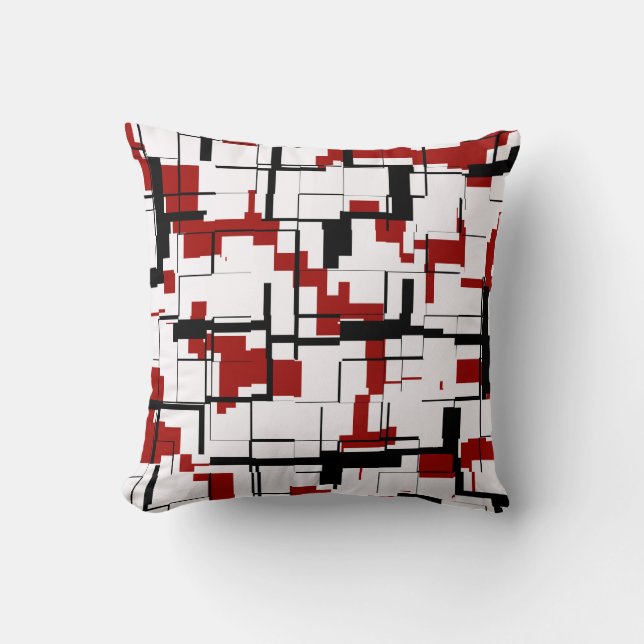 Digital Camo Black White Red Pattern Throw Pillow (Front)
