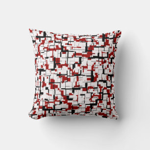 Digital Camo Black White Red Pattern Throw Pillow