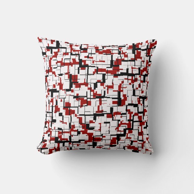 Digital Camo Black White Red Pattern Throw Pillow (Front)