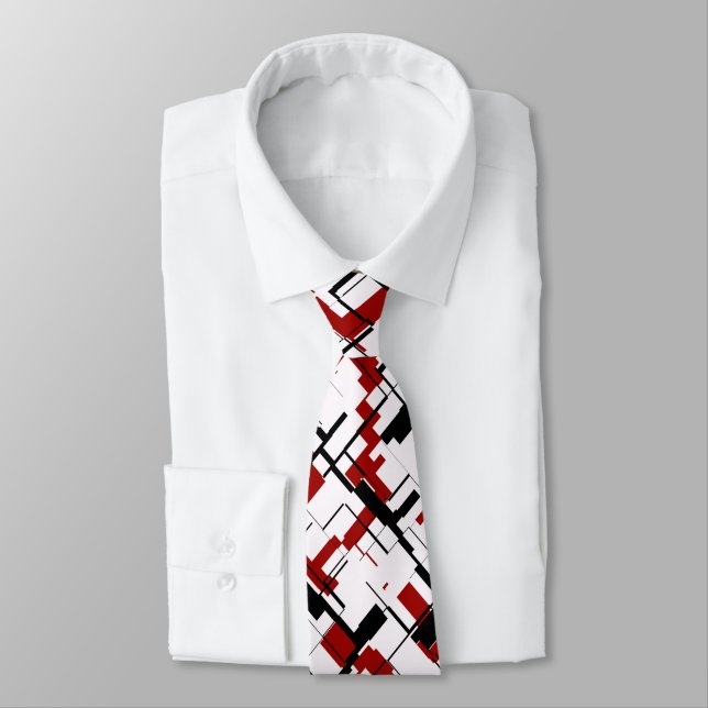 Digital Camo Black White Red Pattern Tie (Tied)