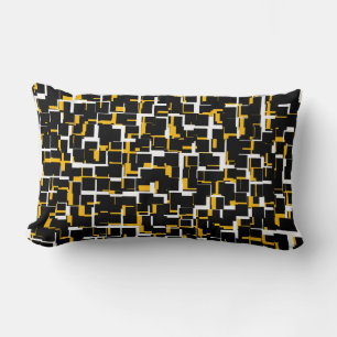 Digital Camo Black White Yellow Pattern Lumbar Pillow