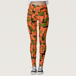 Digital Camo Green Orange Black Pattern Leggings
