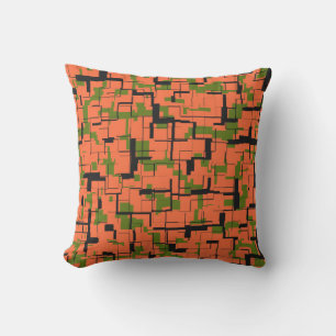 Digital Camo Green Orange Black Pattern Outdoor Pillow
