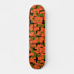 Digital Camo Green Orange Black Pattern Skateboard
